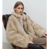 毛毛外套女2025冬季 新款 宽松皮毛一体环保皮草气质立领狐狸毛大衣