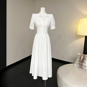 过膝收腰短袖 林悠 韩系衬衣裙迷人2024年清新大方白色长款 连衣裙