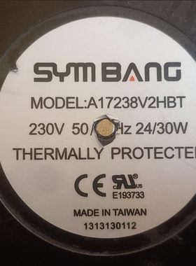 全新SYMBANG A17238V2HBT 230V 50/60Hz 24/30W BANG散热风扇现货