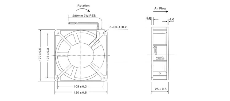 TFS-12025H-110V 东方风扇120*120*25MM 轴流风机12CM厘米
