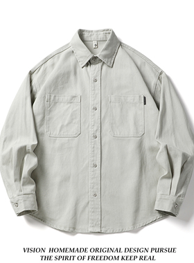 美式潮牌水洗做旧黑色牛仔衬衫男秋季痞帅宽松阔版百搭衬衣外套