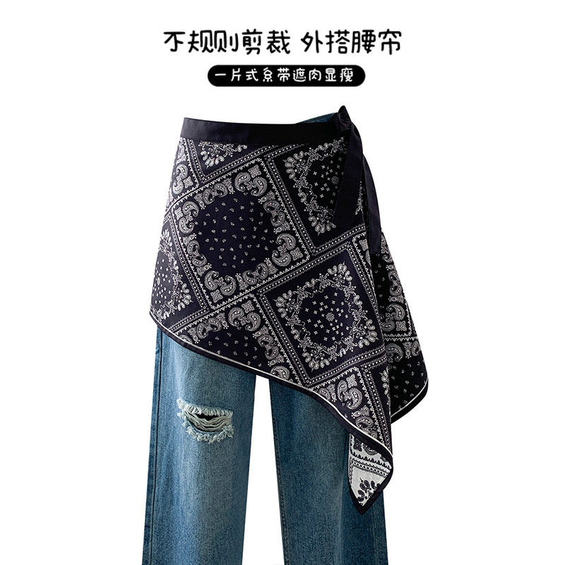 韩系不规则腰果花系带屁帘女小众设计罩裙腰巾时尚百搭叠穿半身裙图片