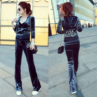 2024春季新款天鹅金丝绒运动套装女休闲时尚宽松气质卫衣运动服潮