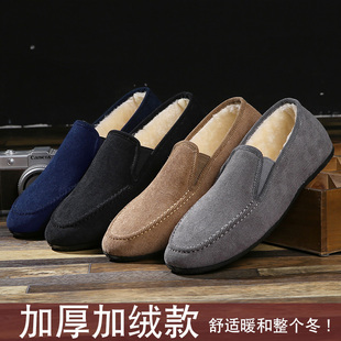 一脚蹬豆豆鞋 男士 冬季 棉鞋 黑色休闲棉鞋 老北京布鞋 英伦加绒保暖鞋
