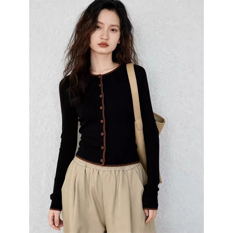 高级感黑色针织开衫女早春法式软糯亲肤休闲气质外穿上衣修身外套