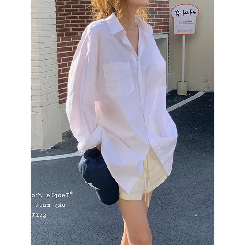 韩国慵懒男友风oversize中长款休闲衬衫女早春宽松防晒长袖衬衣薄