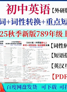2025秋季新外研版初中英语单词+词性转换+重点短语PDF电子版