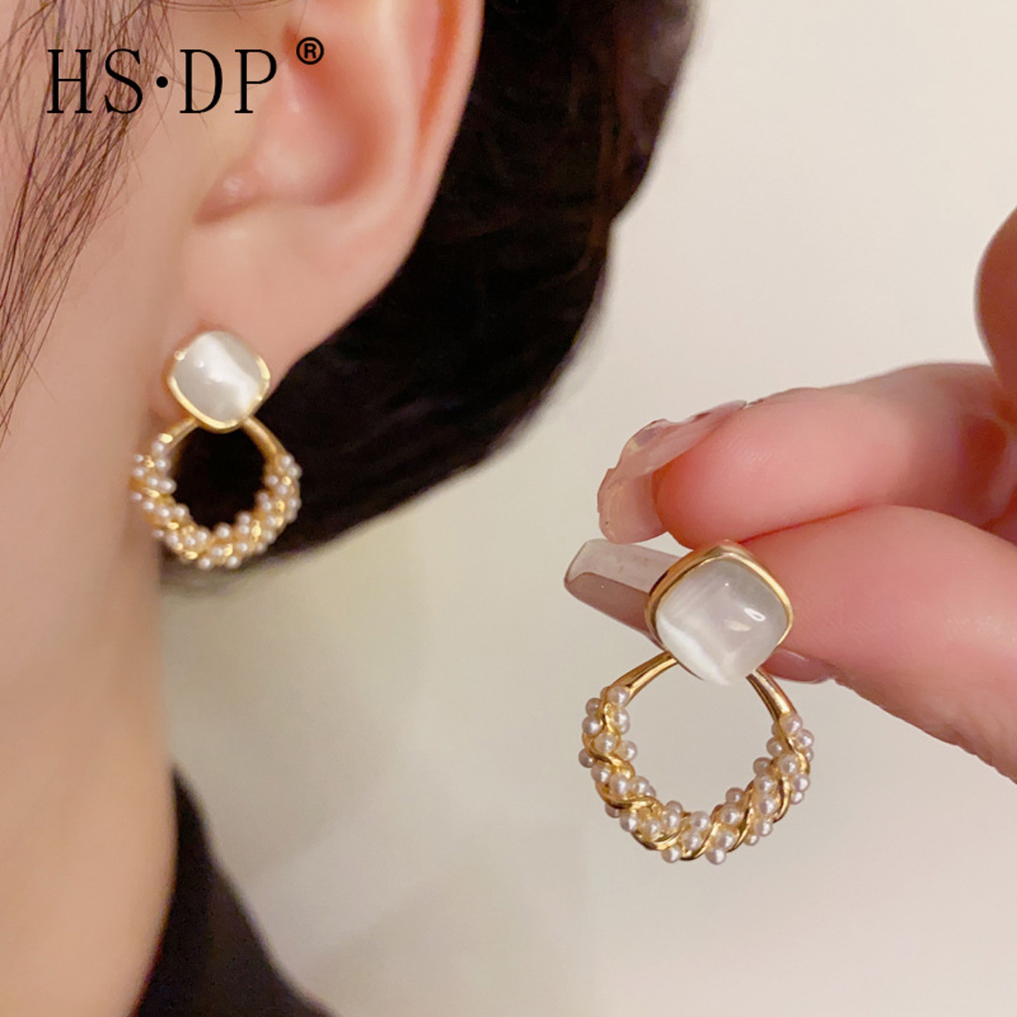 气质精致小巧高级菱形珍珠耳钉女