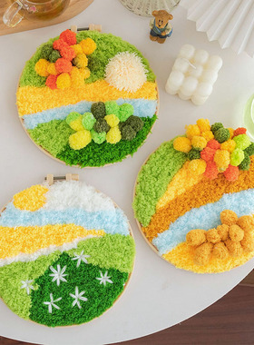 ins手工diy苔藓风景画杯垫材料包新手礼物办公桌装饰摆件绿色手作