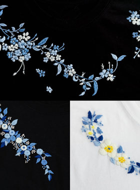 字母可爱猫咪猫爪袖口花刺绣带图水溶纸手工DIY情侣礼物衣服T恤