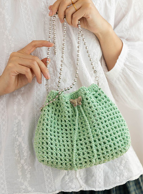 流银棉线钩织碎银子包材料包手工diy斜挎包礼物送闺蜜新手自制