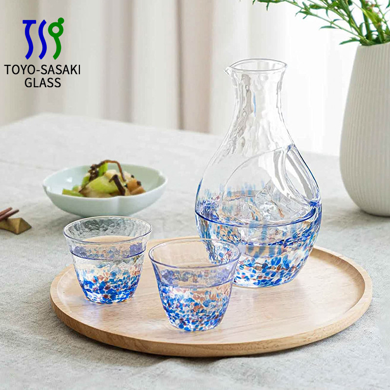 日本进口东洋佐佐木彩色水晶玻璃清酒壶清酒杯酒具套装冷酒冰酒壶