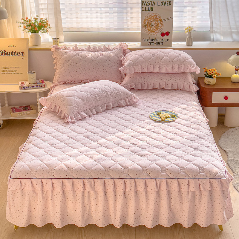 超柔夹棉床裙三件套加棉床罩单件床群保暖床套防滑加厚床垫罩床单