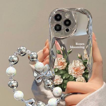 盛开玫瑰适用小米14手机壳红米turbo3保护套新女款k70电镀银note13/12turbo/11全包civi4pro防摔13/12s软硅胶