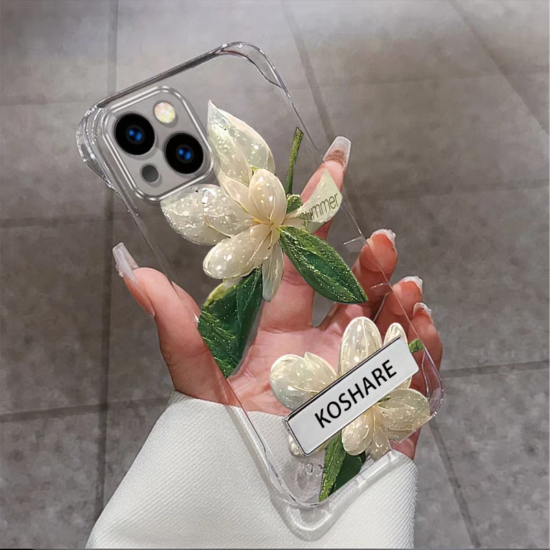 水晶花适用苹果16手机壳小米15保护套新款opporeno13无边框vivox200/s20超薄红米k80/note14透明findx8/a5