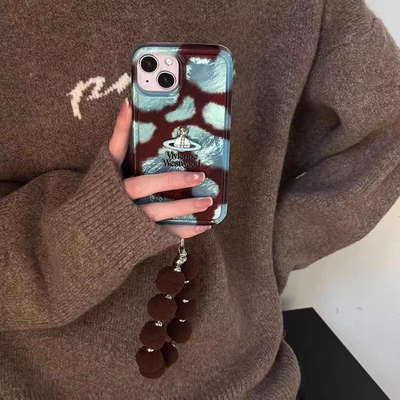 适用苹果16复古蓝棕豹纹手机壳