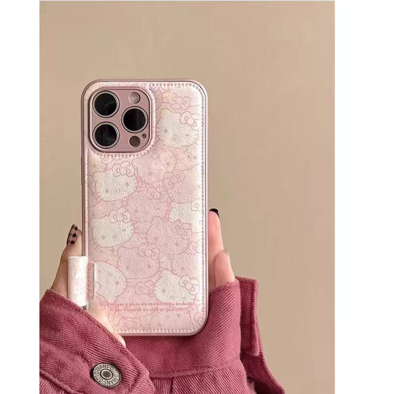 可爱粉色小猫适用苹果17手机壳iphone16pro保护套新款华为p80/nova14/mate70皮纹小米17pro/reno14/x300/s30