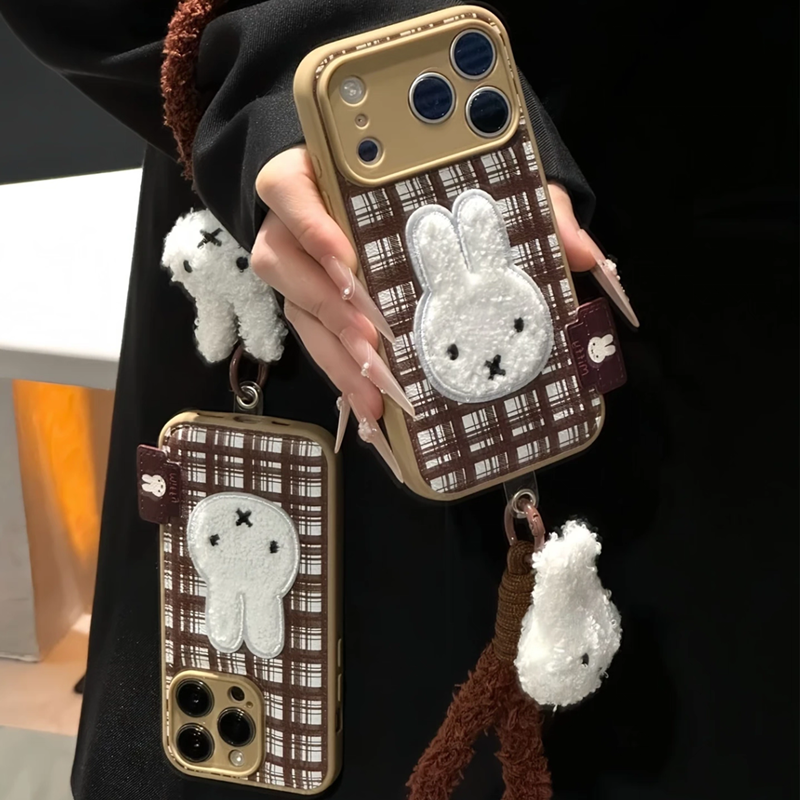 适用苹果17秋冬格纹米菲兔手机壳