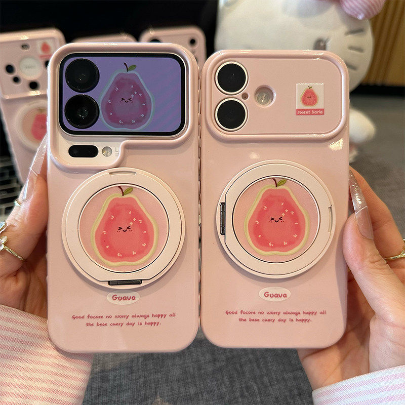 粉色芭乐旋转支架适用苹果17手机壳iphone16pro保护套爱心视窗华为nova15/小米17pro/reno15/mate80/p80/x300