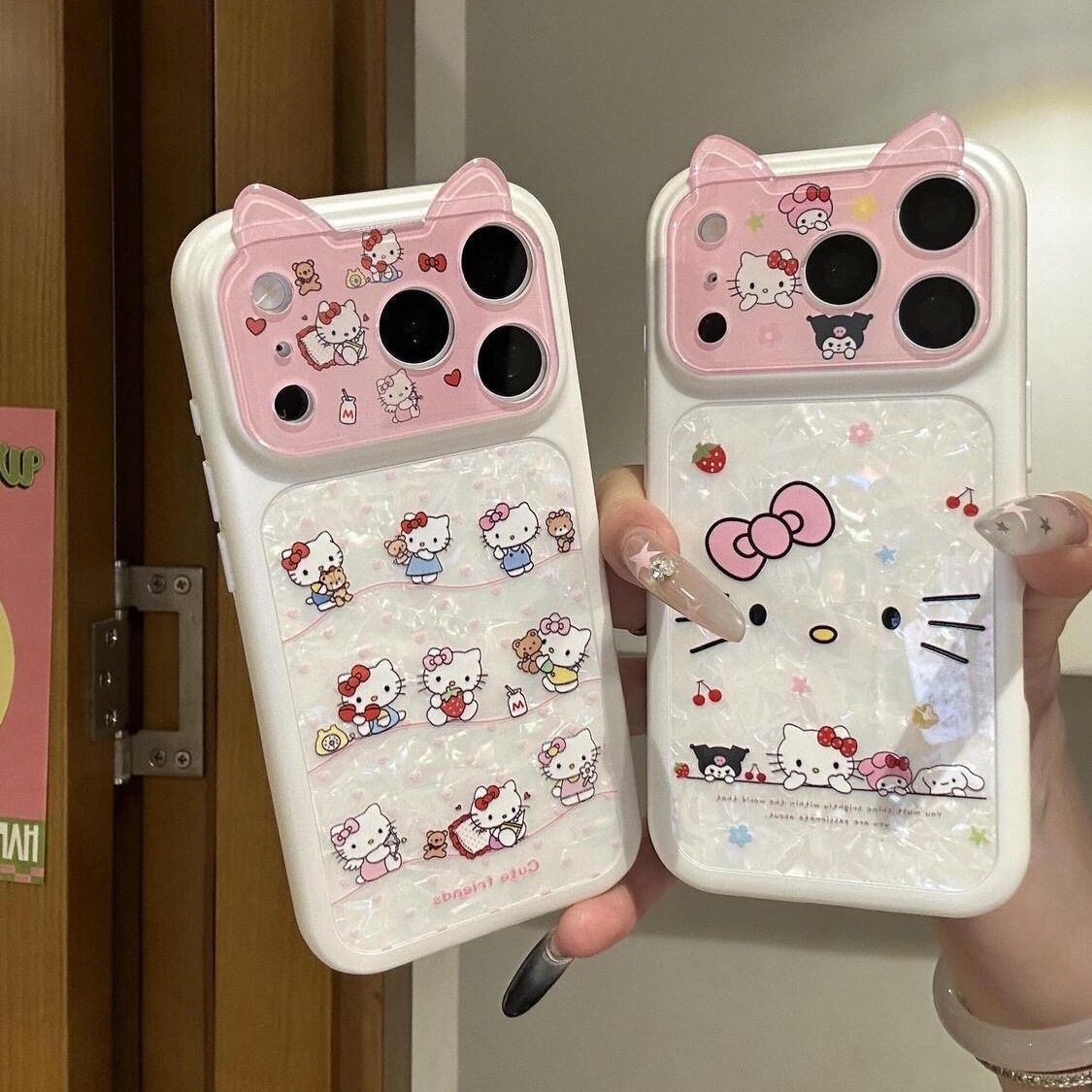 适用苹果18pro猫咪贝壳纹保护壳