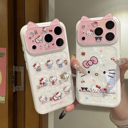 适用苹果18pro猫咪贝壳纹保护壳