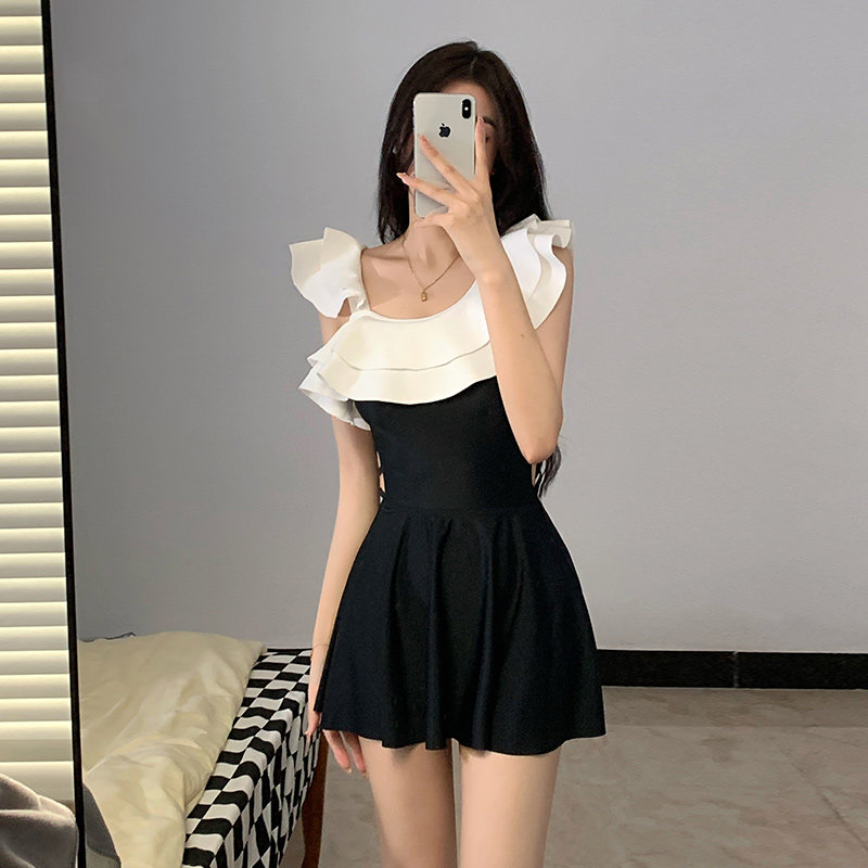 Swimwear荷叶边三角连体泳衣女