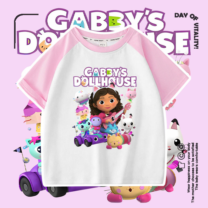 盖比的娃娃屋Gabby's Dollhouse女童新款短袖圆领t恤插肩上衣夏装