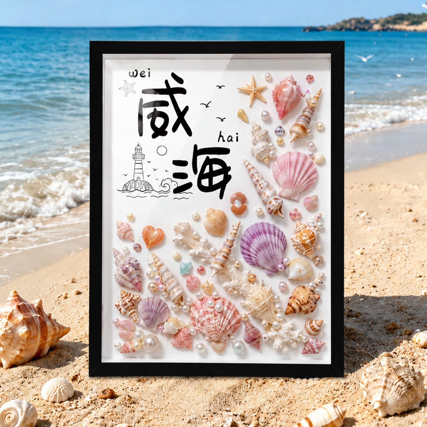 diy手工贝壳相框海螺植物标本中空立体框干花收藏保存展示画框架