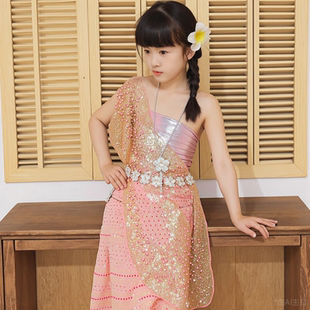 女童傣族套装儿童民族风服装西双版纳旅游裙子泼水节云南演出日常