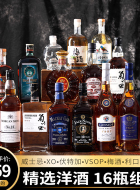 【洋酒16瓶组合】威士忌xo白兰地伏特加vsop梅酒利口酒套装酒吧