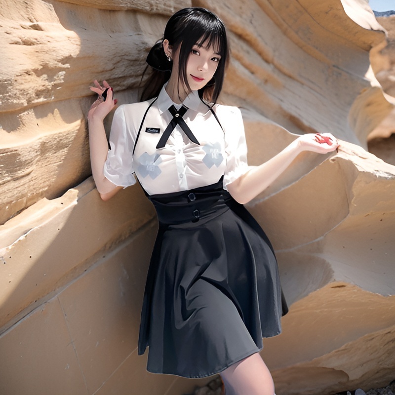 jk制服套装侧拉链前胸抽褶高腰裙