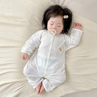 特价婴儿夏天衣服超薄款莫代尔连体衣长袖男女宝宝夏季空调服睡衣