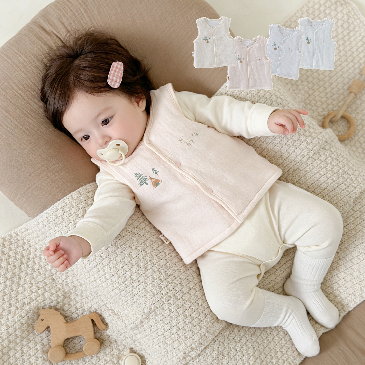 婴儿马甲秋冬保暖男女宝宝背心夹棉坎肩新生儿小马夹开衫纯棉A类