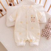 婴儿秋冬季 夹棉连体衣初生男女宝宝纯棉哈衣爬服新生儿薄棉衣a类