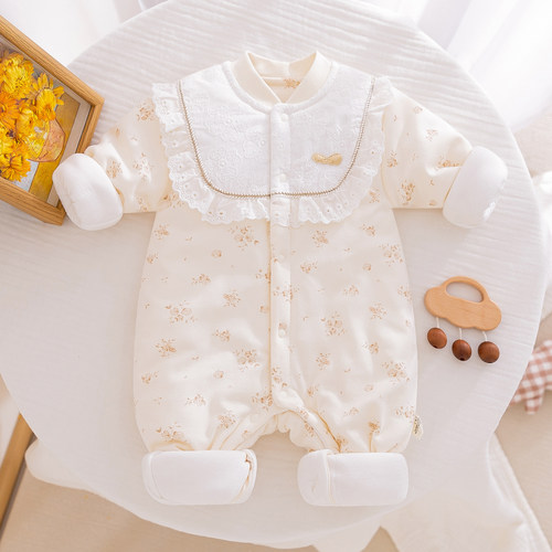 秋冬季婴儿棉衣加厚连体衣女宝宝纯棉哈衣夹棉服外出服连身衣2025