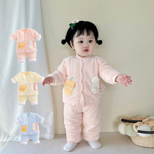 婴儿冬装衣服套装男女宝宝棉服夹棉加厚加绒分体两件套秋冬季外穿