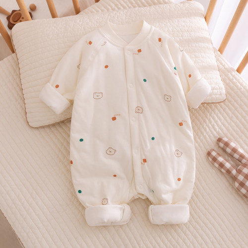 婴儿连体衣春秋季纯棉A类新生宝宝哈衣爬服夹薄棉衣服家居服秋冬