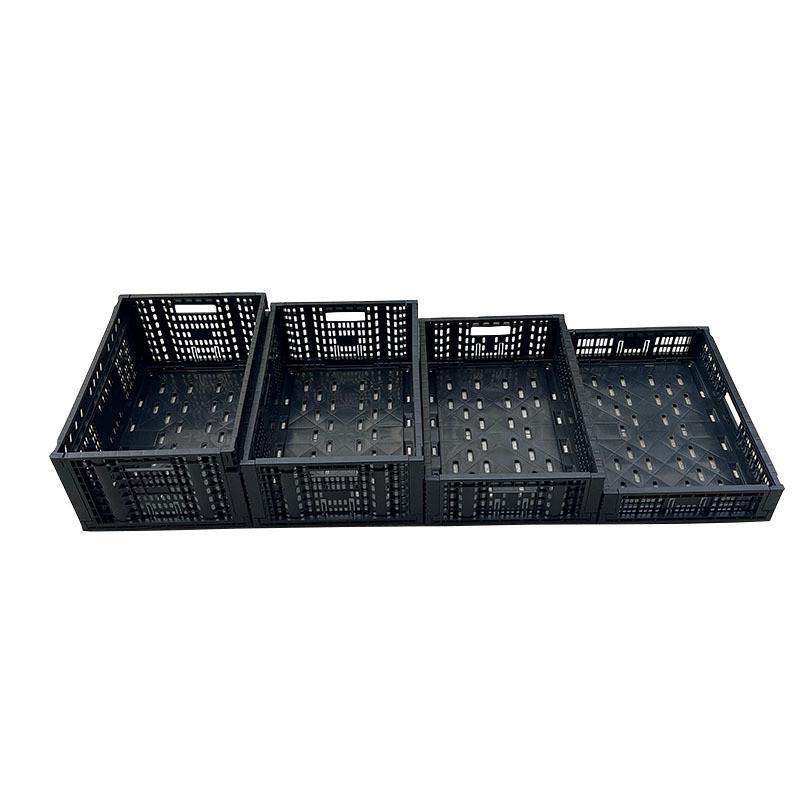 黑色折叠塑料筐加厚筐熟胶周转折叠黑色生鲜水果配送运输pp周转框