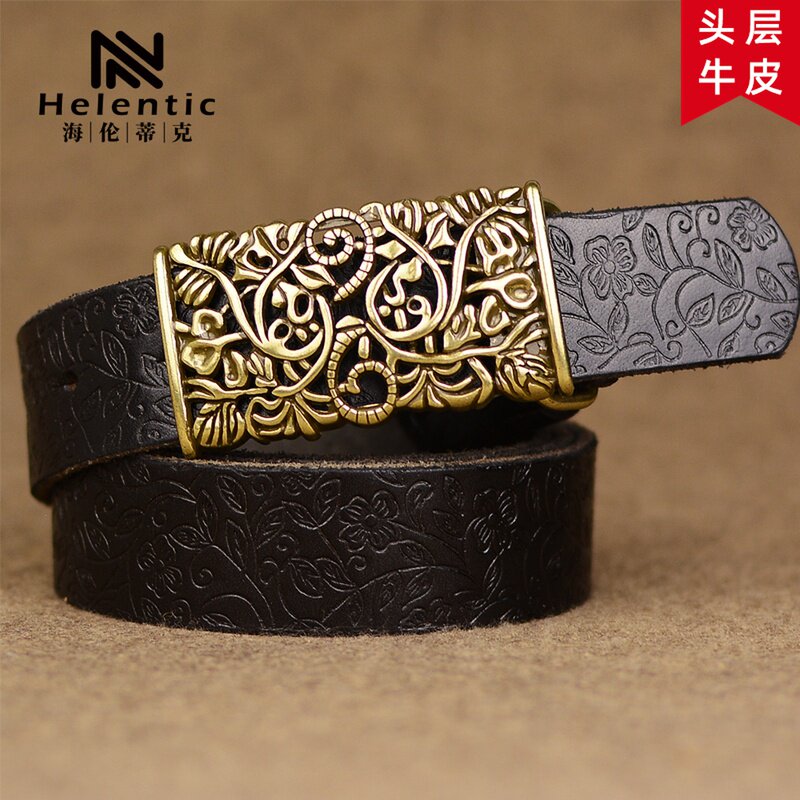 Female models Carved Embossing Belt head cowhide texture of material leisure time printing Waist belt genuine leather Retro cowboy waist beltin the Accessories/Leather belt/Hat/Muffler , Belt/Leather belt/Yaolian  category - from Buy2taobao.com to provide professional Taobao agent buy service