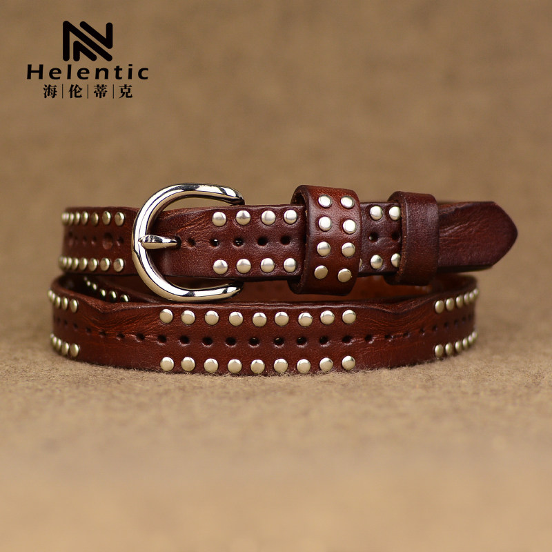 Female models genuine leather Slim belt Pure cowhide decorate Korean Edition All-match fashion The first layer Leather Buckle Rivet Beltin the Accessories/Leather belt/Hat/Muffler , Belt/Leather belt/Yaolian  category - from Buy2taobao.com to provide professional Taobao agent buy service