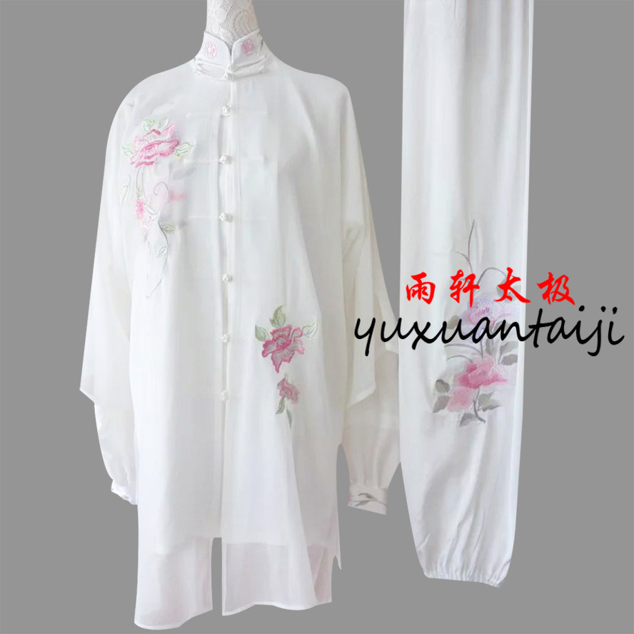 亚麻披纱刺绣牡丹花长袖比赛服