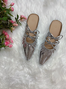 撤柜断码37码超值百搭新款黑豹家性感尖头平底银色金属感时髦女鞋