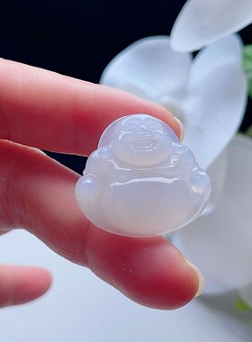 天然翡翠冰种弥勒佛吊坠乳白玉佛