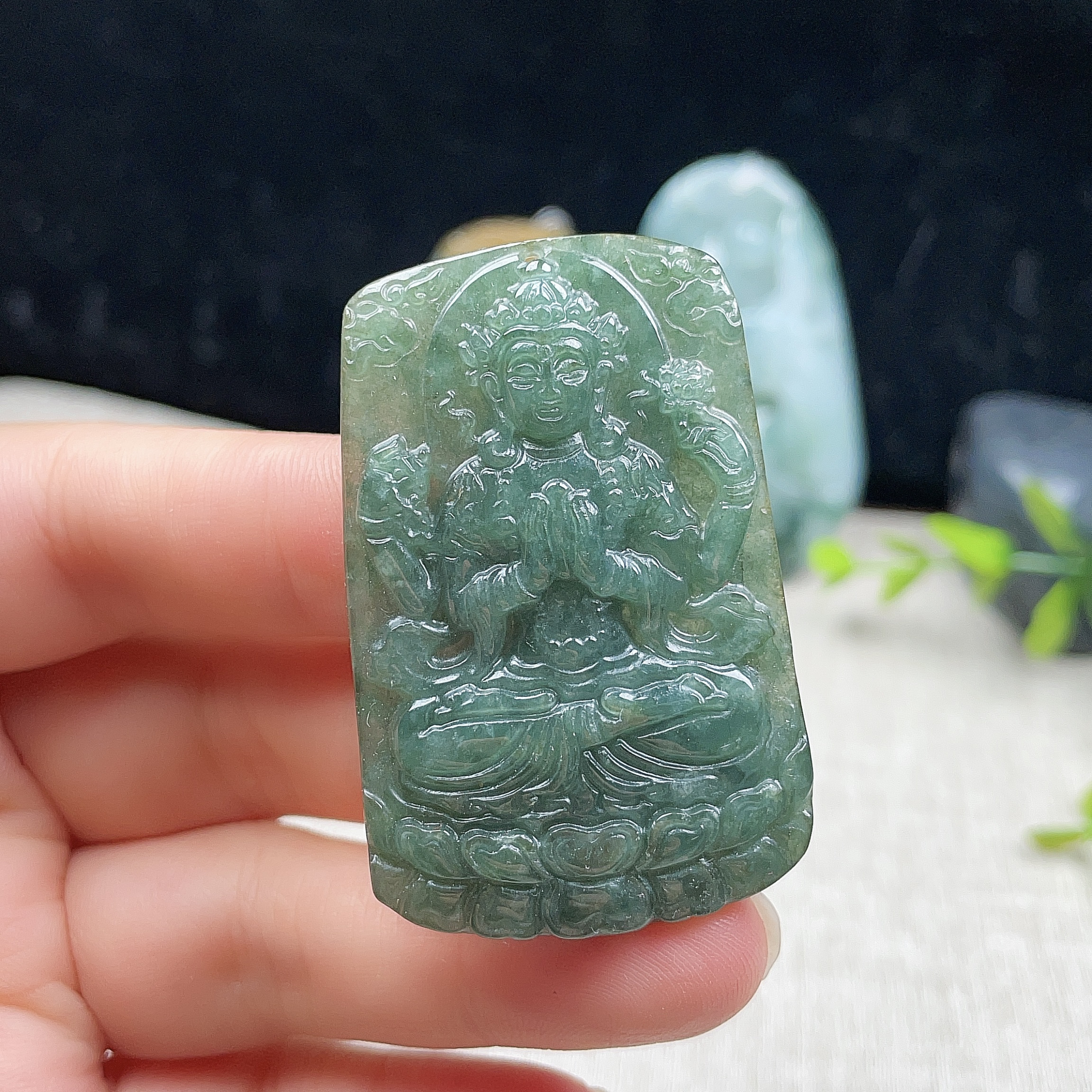 A货翡翠油青绿千手观音吊坠缅甸老坑天然玉生肖鼠护法守护本尊