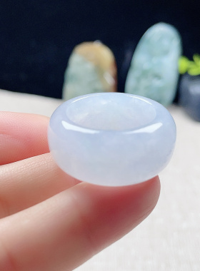 A货翡翠乳白宽边戒指20.3mm缅甸老坑天然厚装扳指23号跑环幸运圈