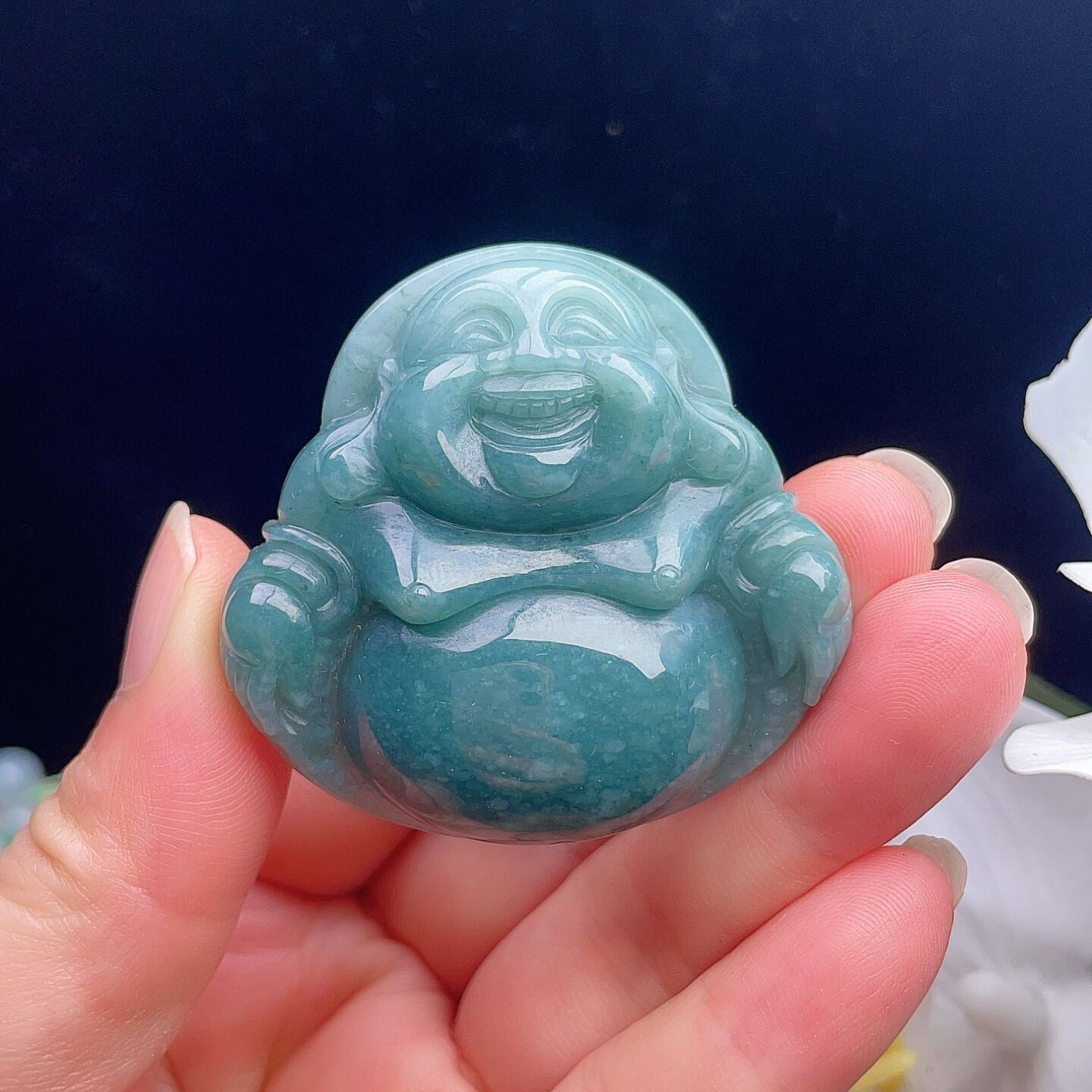 天然A货翡翠弥勒佛吊坠晴水蓝绿危地马拉厚装笑佛玉佩大肚佛玉佩