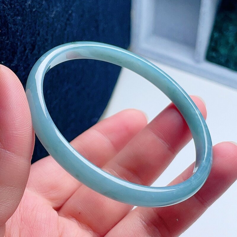 天然翡翠手镯海蓝绿飘花意境清新