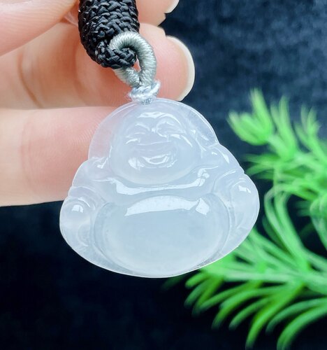 冰种月光白笑佛吊坠忠贤A货冰润
