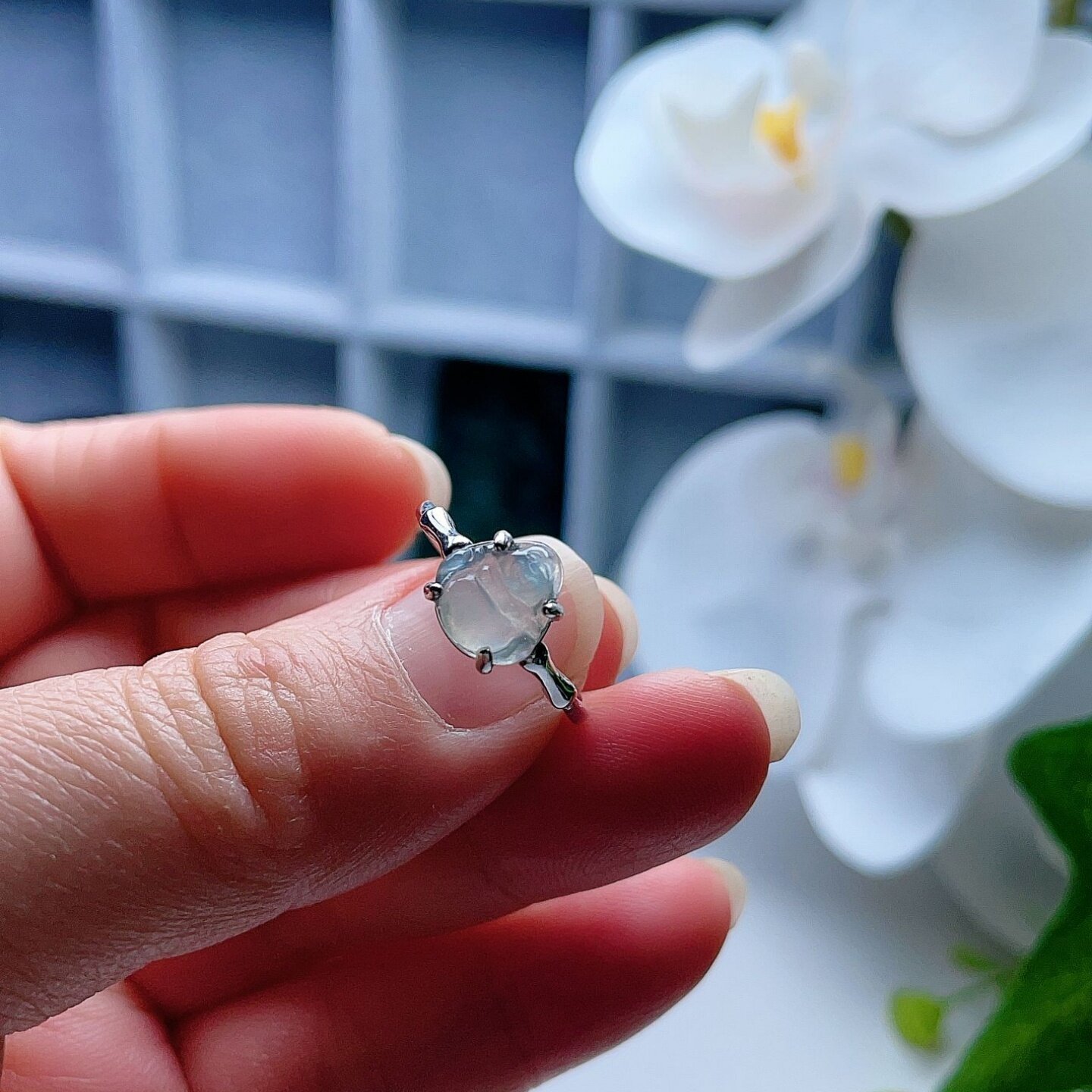 天然翡翠冰种迷你弥勒佛戒指淡绿