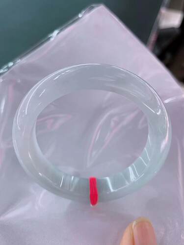 天然A货翡翠手镯乳白老坑玉镯51.5mm缅甸宽边玉手环小圈镯子